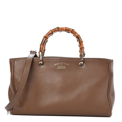 Gucci Pebbled Calfskin Medium Bamboo Shopper Tote Acero 1 of 15