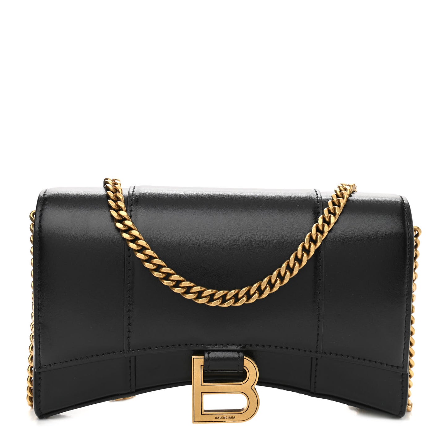 Shiny Box Calfskin Hourglass Chain Bag Black