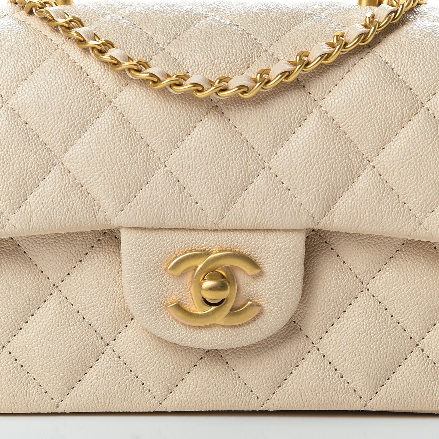 Chanel Caviar Quilted Mini Top Handle Rectangular Flap Beige 8 of 11