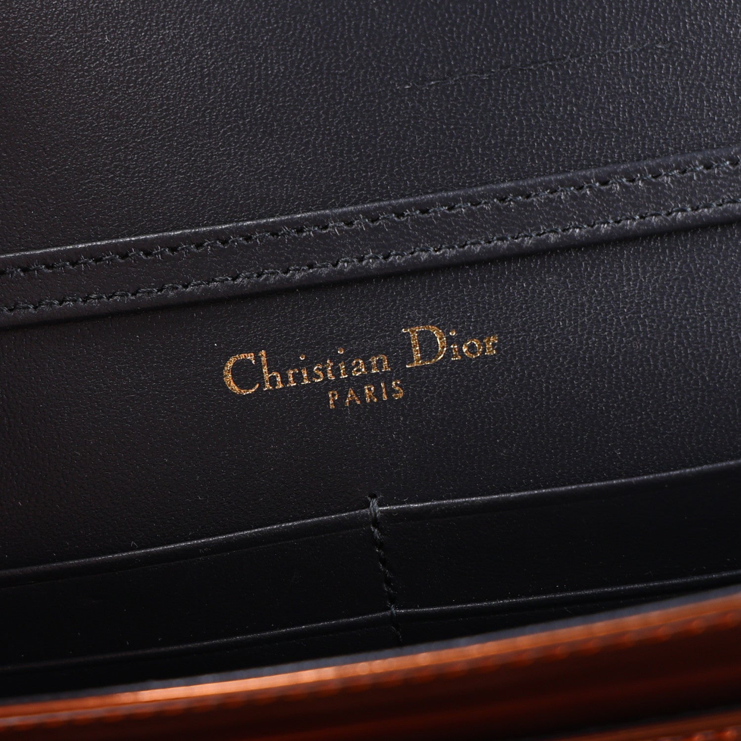 Christian Dior Metallic Patent Micro-Cannage Diorama Wallet on Chain Pouch Orange 6 of 9