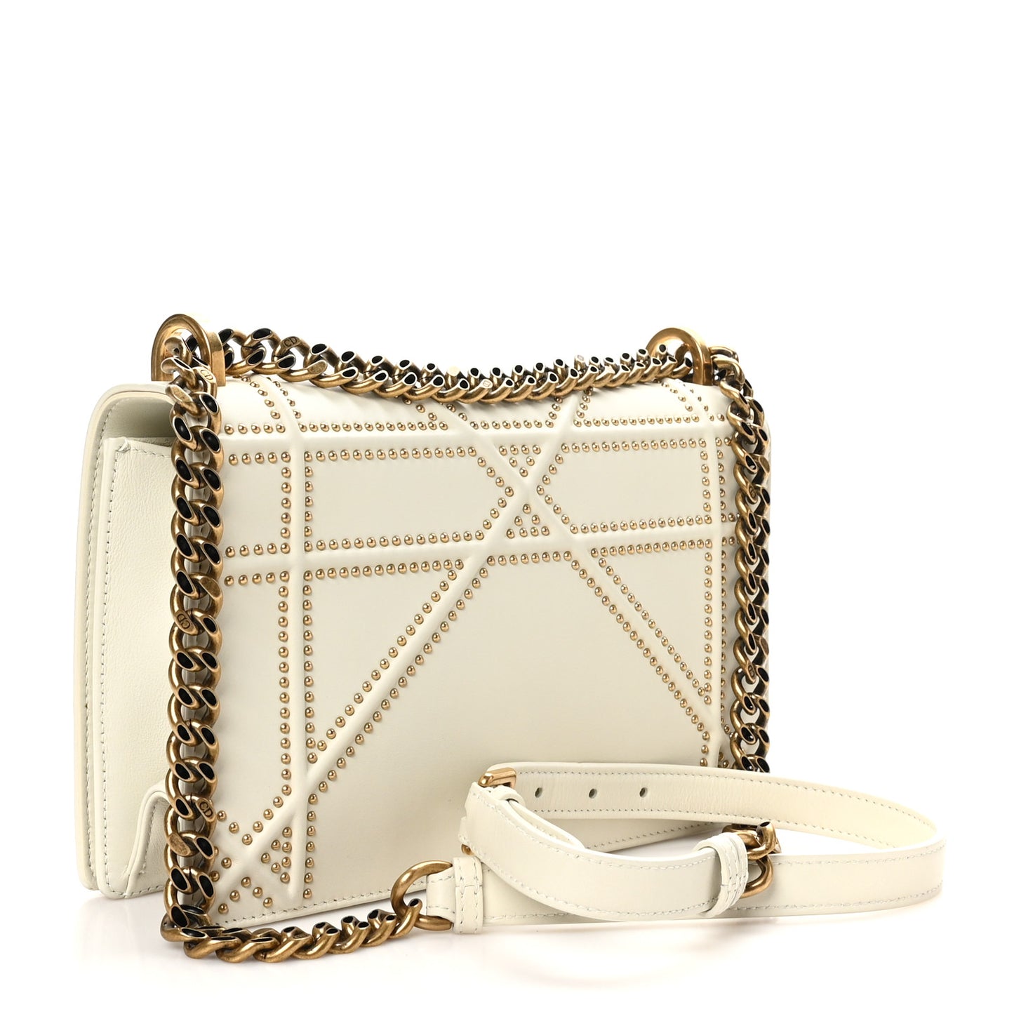 Lambskin Studded Medium Diorama Flap Bag Latte