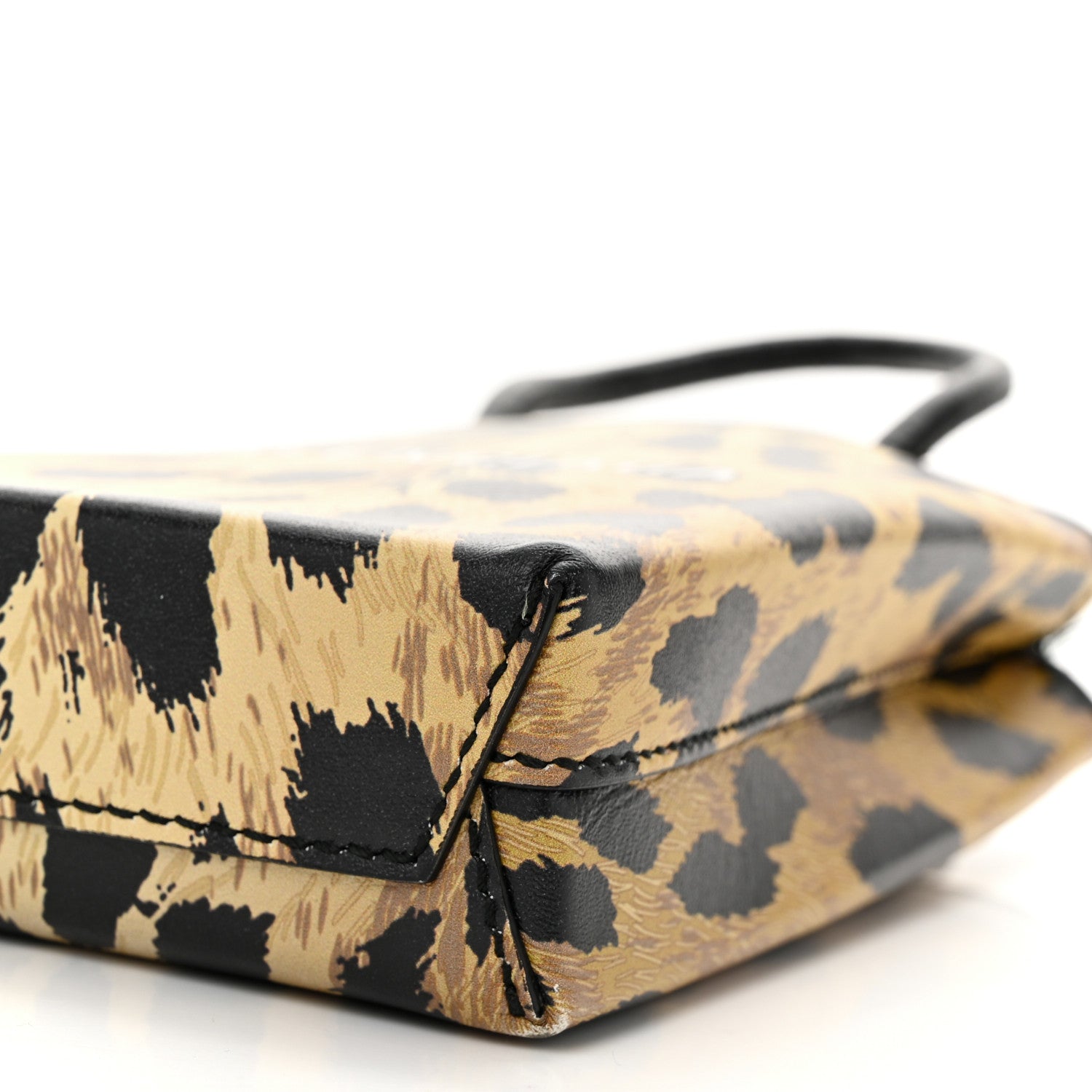Balenciaga Smooth Calfskin Leopard Print Logo Shopping Phone Holder Bag Beige Black 9 of 11