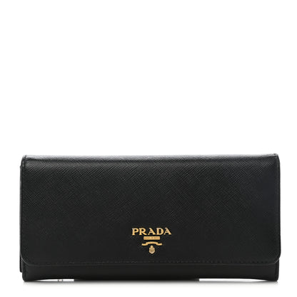 Prada Saffiano Metal Continental Flap Wallet Black 1 of 7