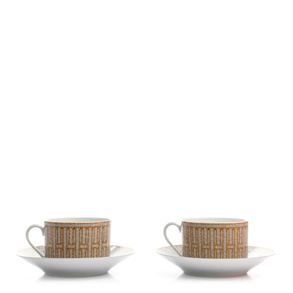Hermes Porcelain Mosaique Au 24 Gold Breakfast Cup And Saucer Set Of 2 3 of 9