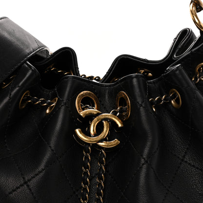 Chanel Calfskin Stitched Small Paris Rome Drawstring CC Bag Black 8 of 10
