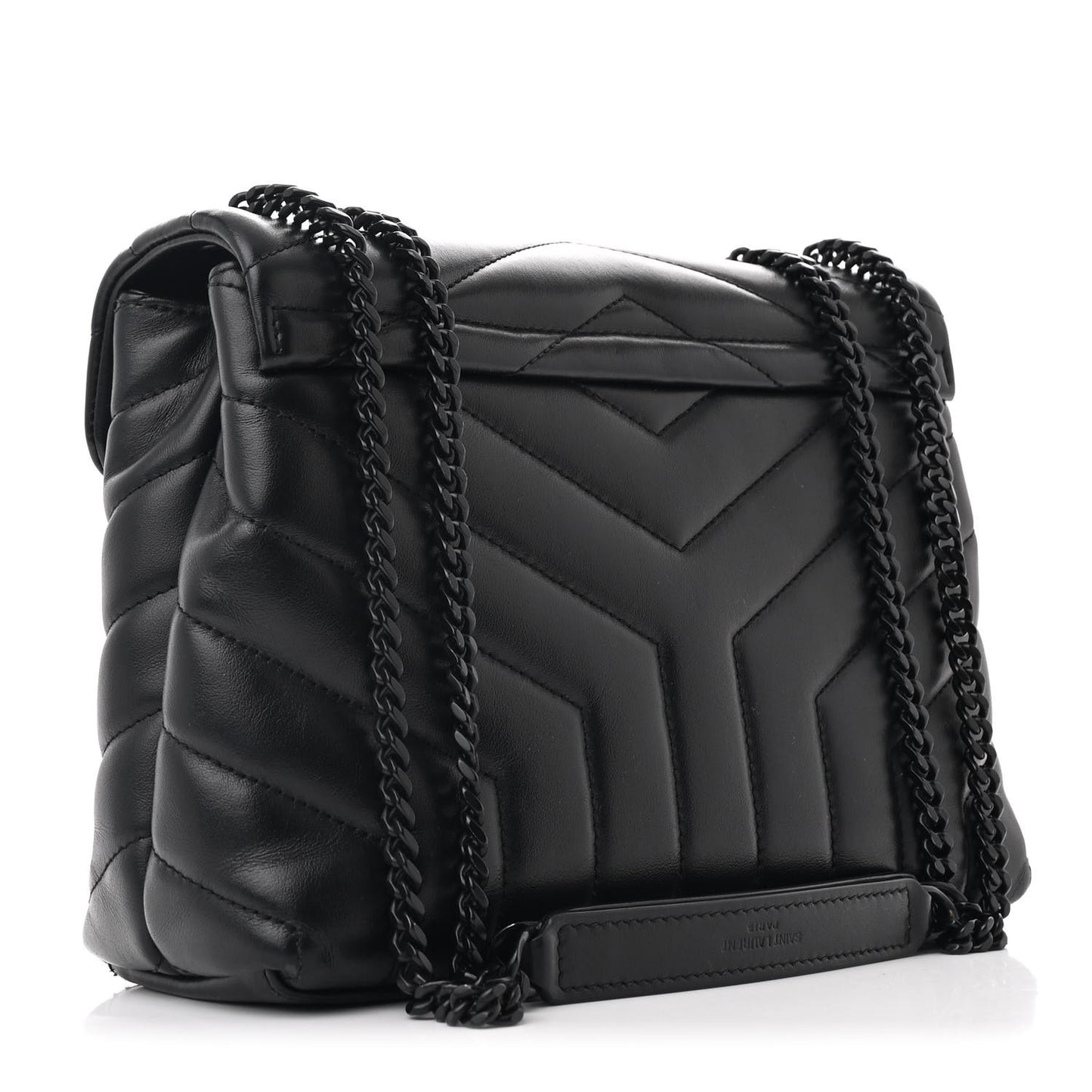 Calfskin Y Quilted Monogram Monochrome Small Loulou Chain Satchel Black