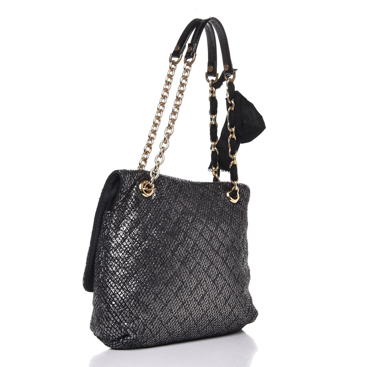 Crackled Metallic Lame Quilted Happy Partage Bag Silver