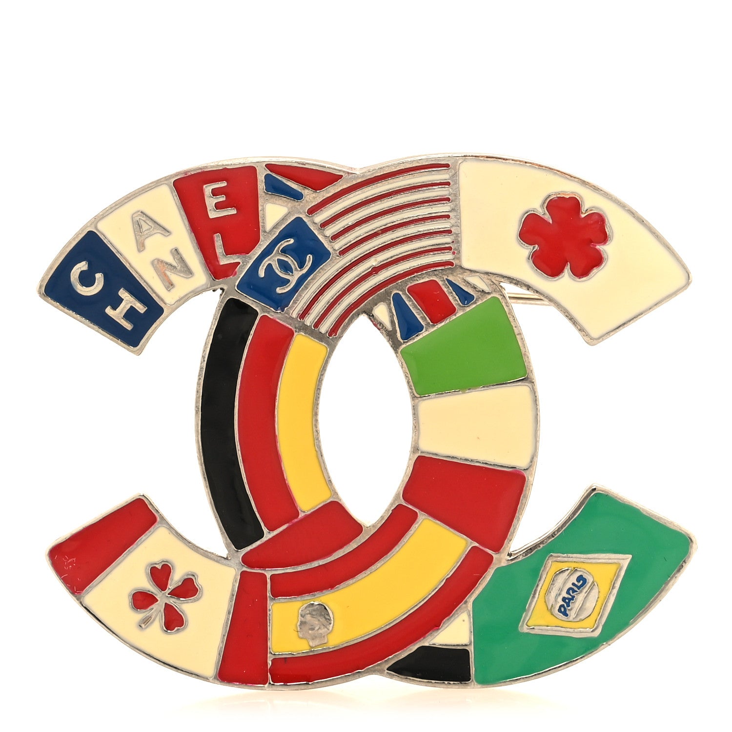 Chanel Enamel Flags CC Brooch Silver 1 of 4