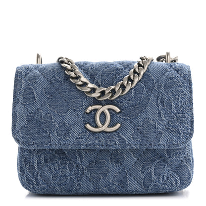 Chanel Denim Quilted Camellia Sweetheart Card Holder With Chain Blue 1 of 13