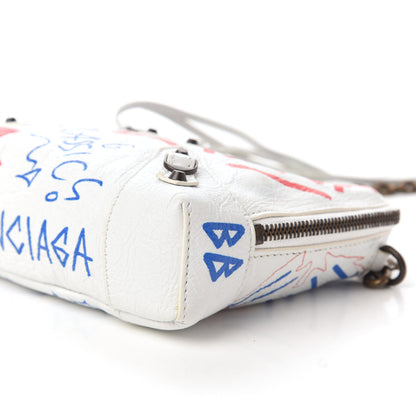 Balenciaga Agneau Graffiti All Over Classic Hardware Reporter XS White Bleu Rouge 7 of 9
