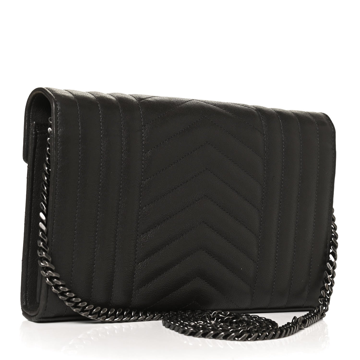 Saint Laurent Sheepskin Tri-Quilt Monogram Envelope Chain Wallet Earth 2 of 10