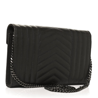 Saint Laurent Sheepskin Tri-Quilt Monogram Envelope Chain Wallet Earth 2 of 10