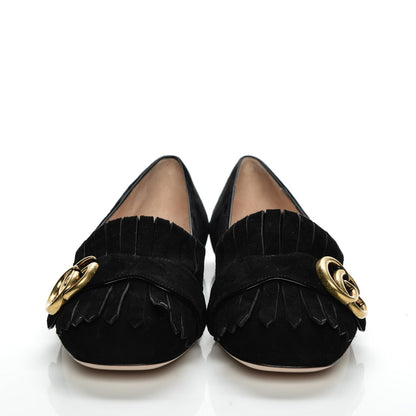 Gucci Kid Scamosciato GG Marmont Fringe Flats 36 Black 2 of 8