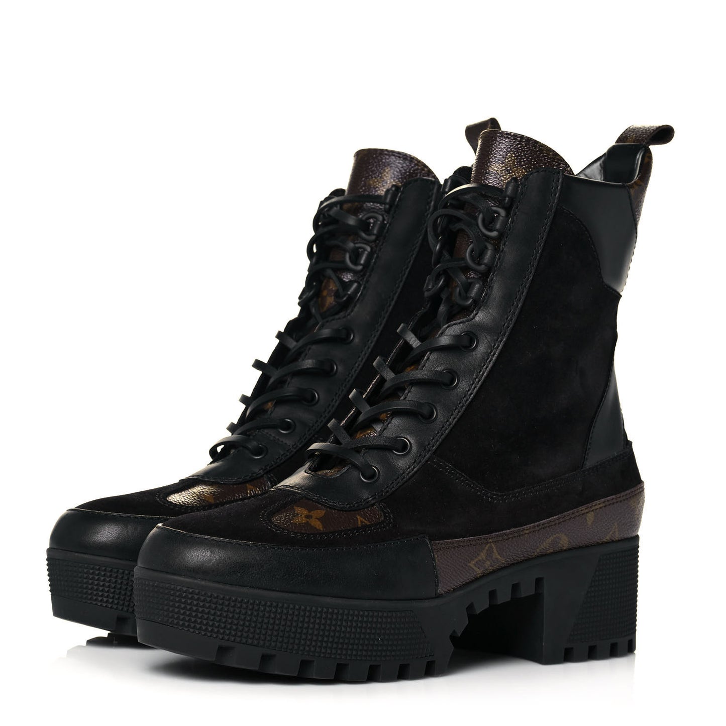 Suede Calfskin Monogram Laureate Platform Desert Boots 39.5 Black