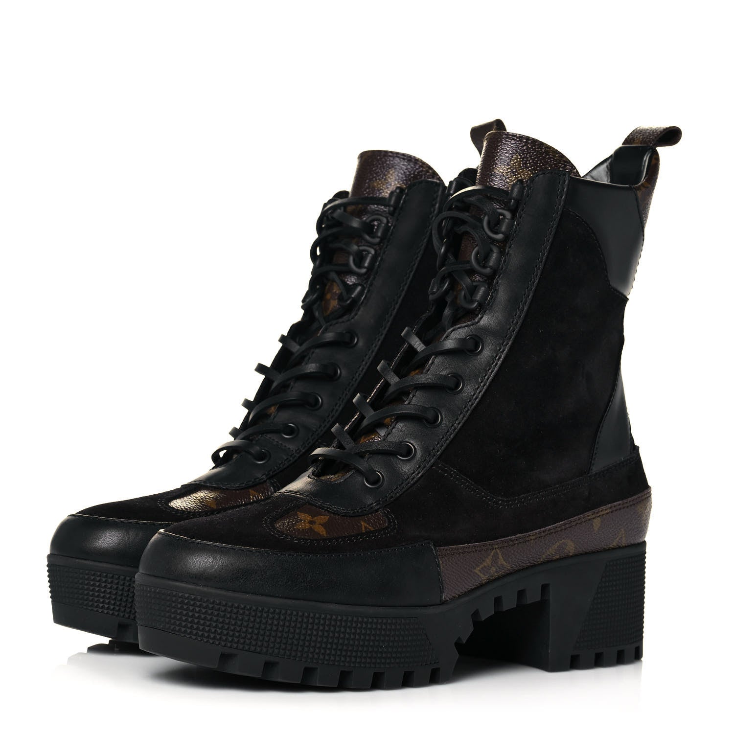 Louis Vuitton Suede Calfskin Monogram Laureate Platform Desert Boots 39.5 Black 3 of 6