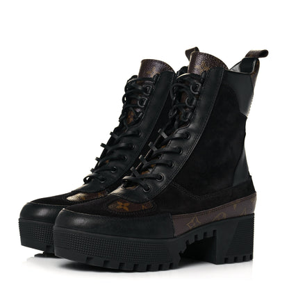 Louis Vuitton Suede Calfskin Monogram Laureate Platform Desert Boots 39.5 Black 3 of 6