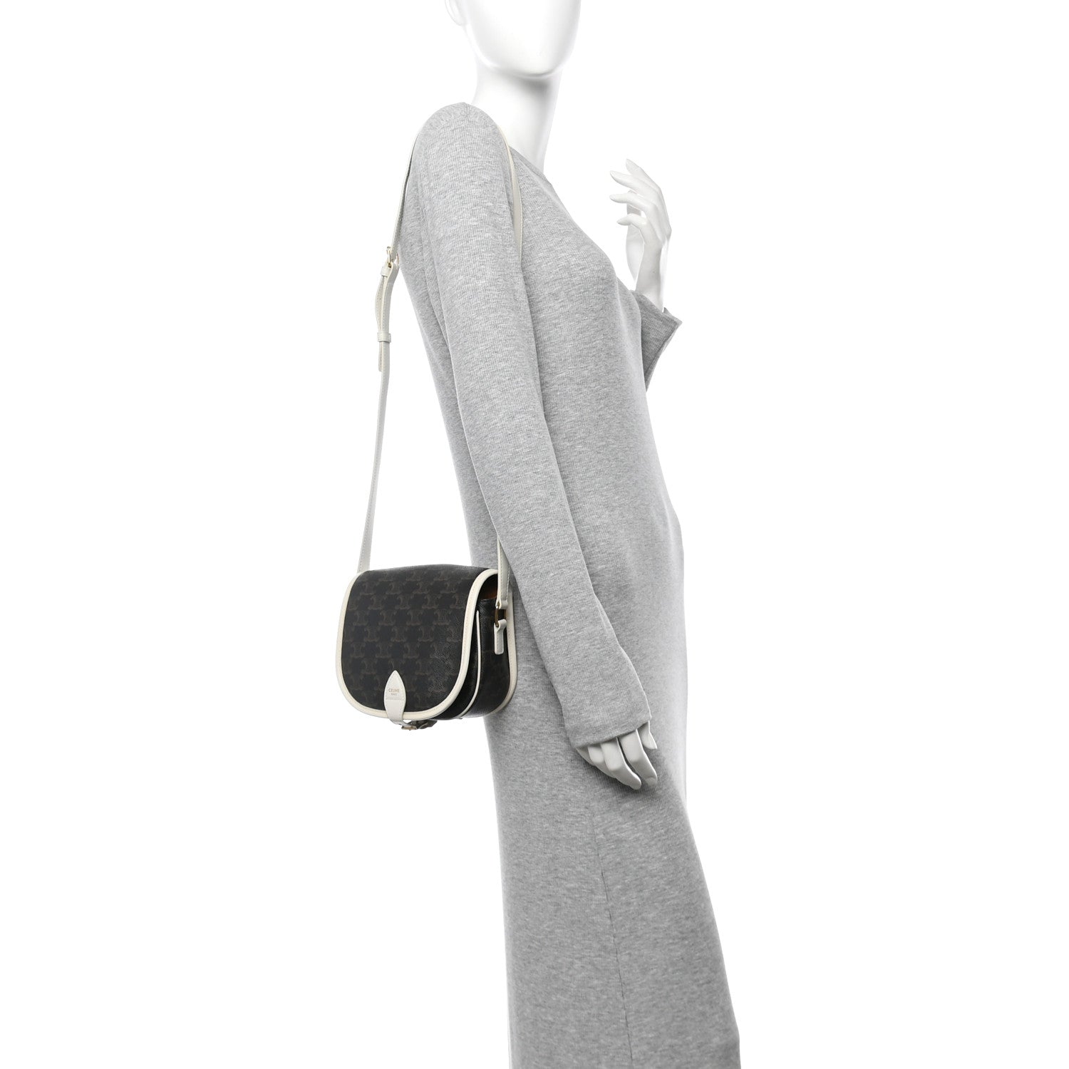 Celine Triomphe Canvas Medium Folco Bag White 2 of 12