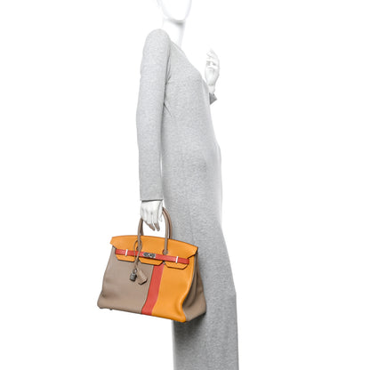 Hermes Taurillon Clemence Swift Tri-Color Birkin 35 Sanguine Gris Tourterelle Moutarde 2 of 11