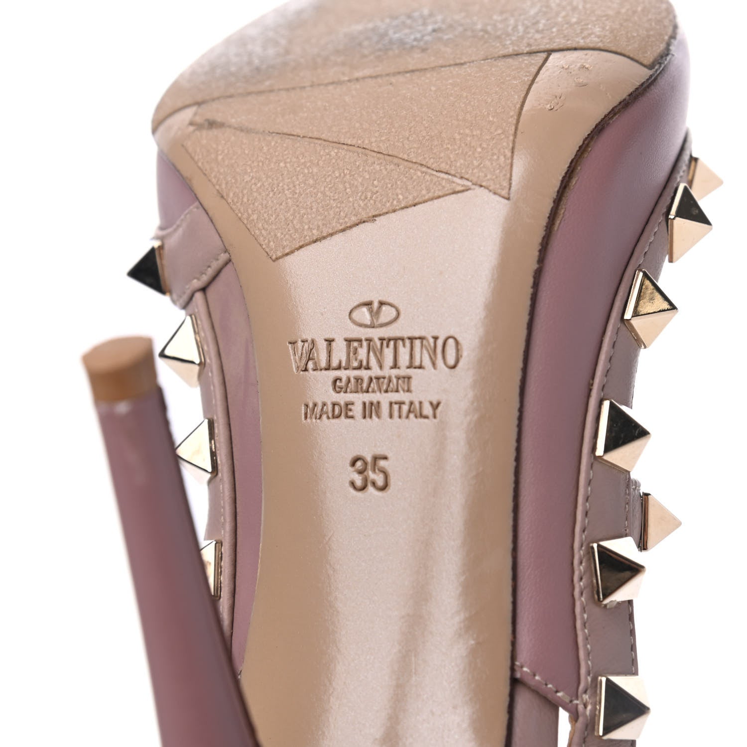 Valentino Garavani Calfskin Nappa Rockstud Ankle Strap 100mm Pumps 35 Grey Pink Poudre 6 of 18
