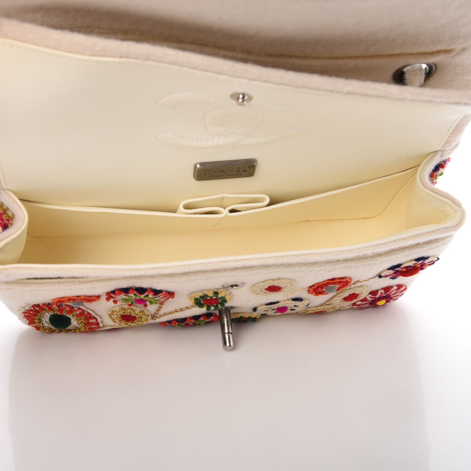Chanel Felt Flower Embroidered Small Double Flap Ivory Multicolor 6 of 8