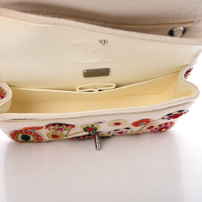 Chanel Felt Flower Embroidered Small Double Flap Ivory Multicolor 6 of 8