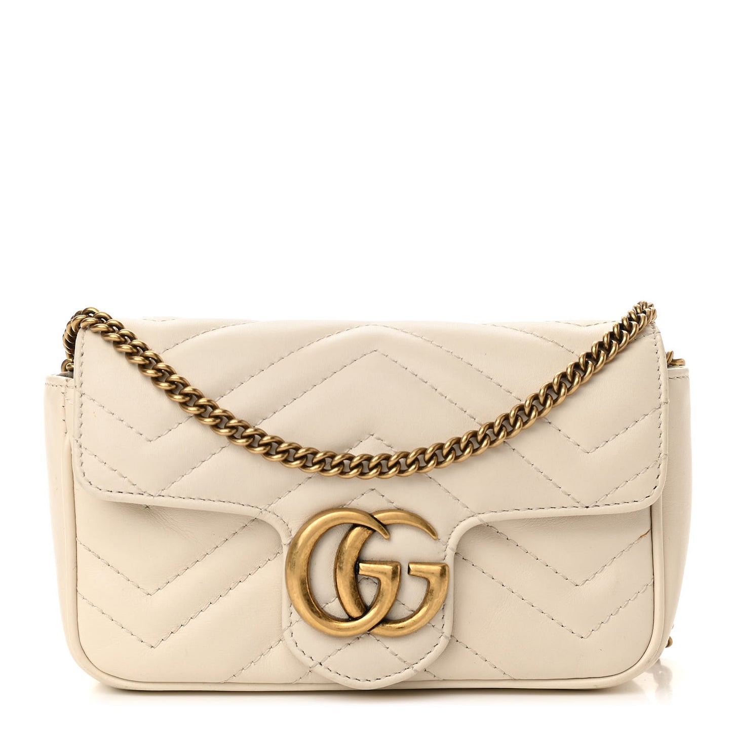 Calfskin Matelasse Super Mini GG Marmont Shoulder Bag White