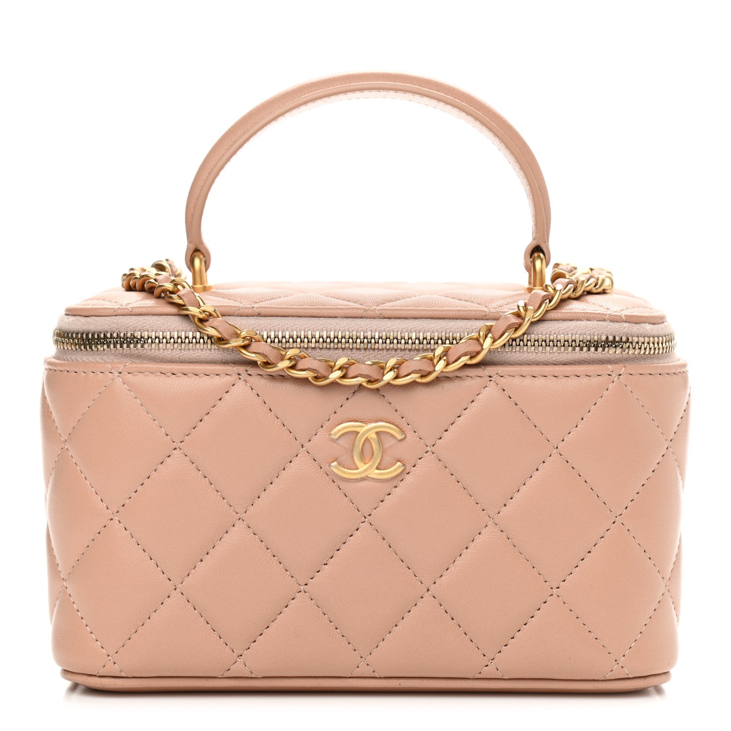 Chanel Lambskin Quilted Small Top Handle Vanity Case With Chain Beige 1 of 11