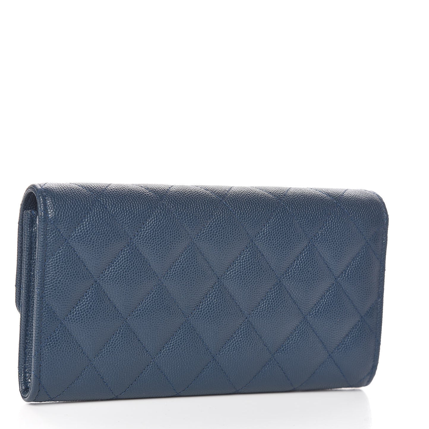 Caviar Quilted Large Gusset Flap Wallet Navy
