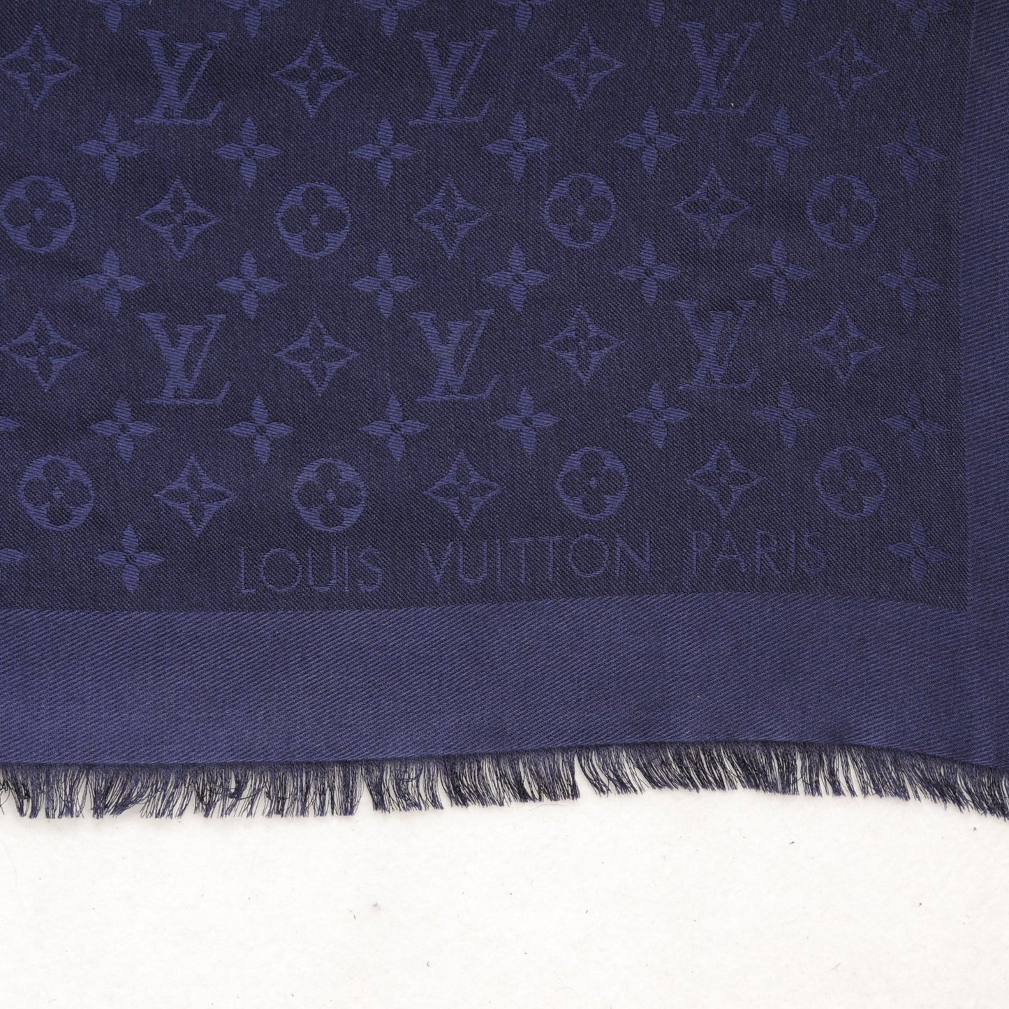 Silk Wool Monogram Shawl Night Blue
