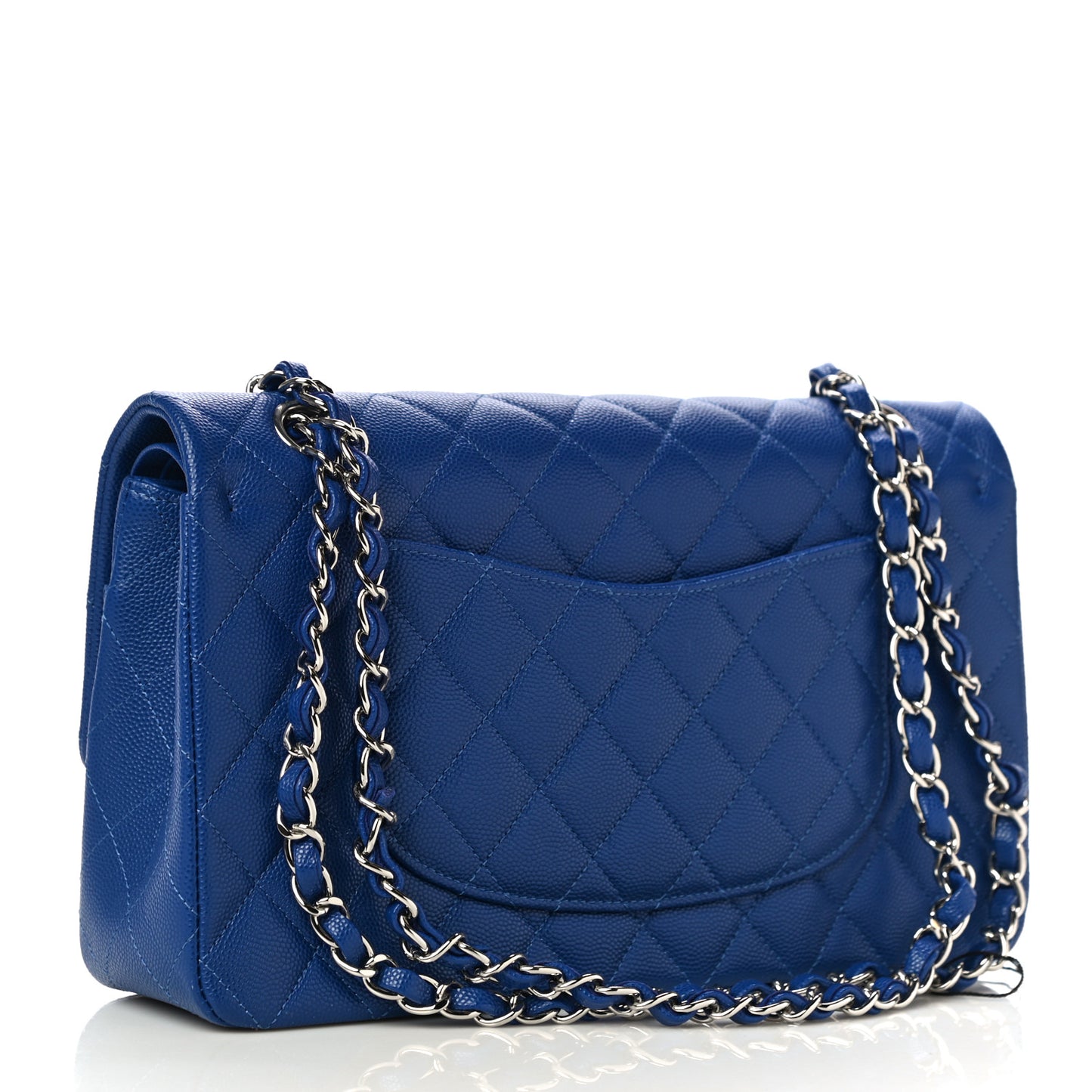 Caviar Quilted Medium Double Flap Blue