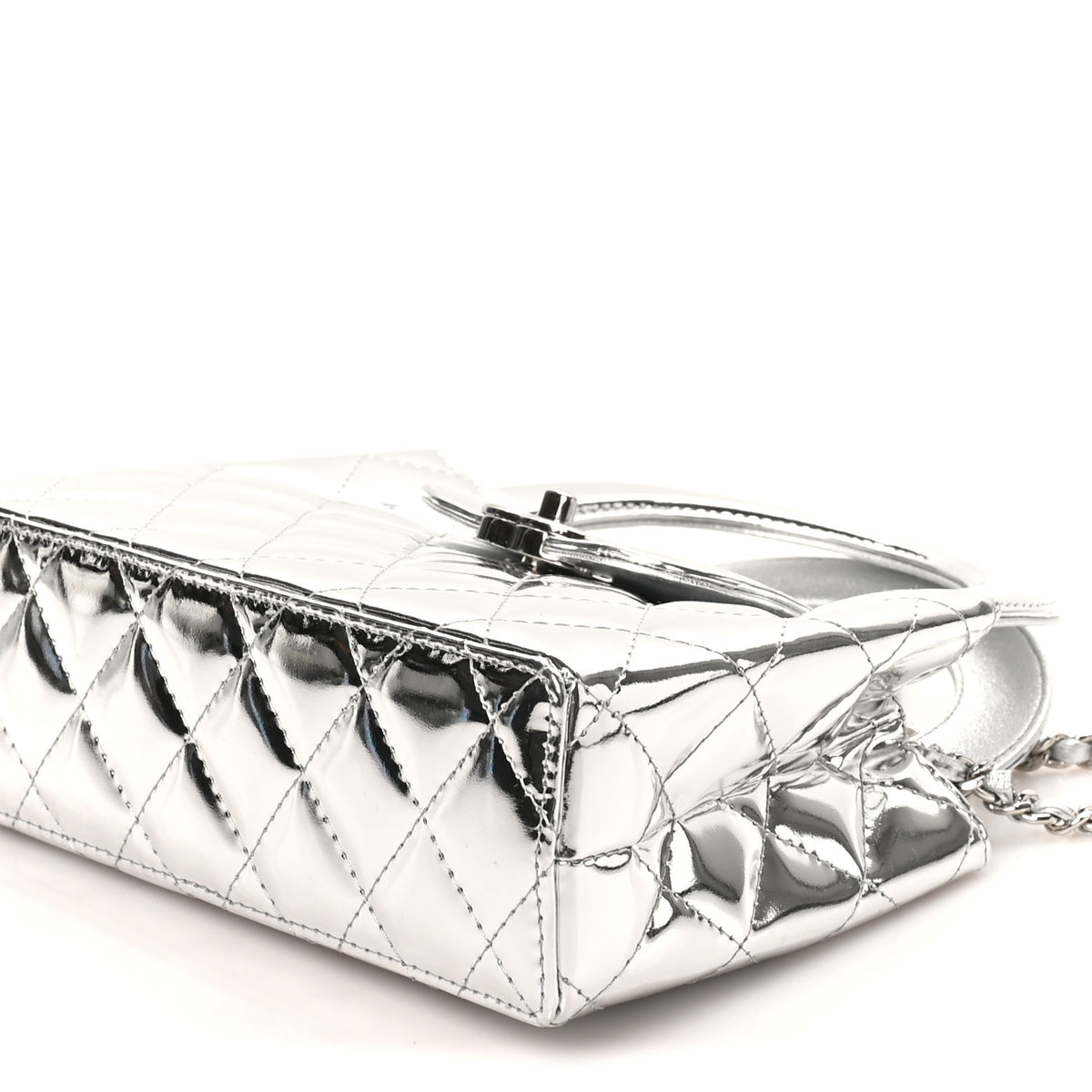 Mirror Calfskin Metallic Calfskin Quilted Nano Kelly Shopper Silvery