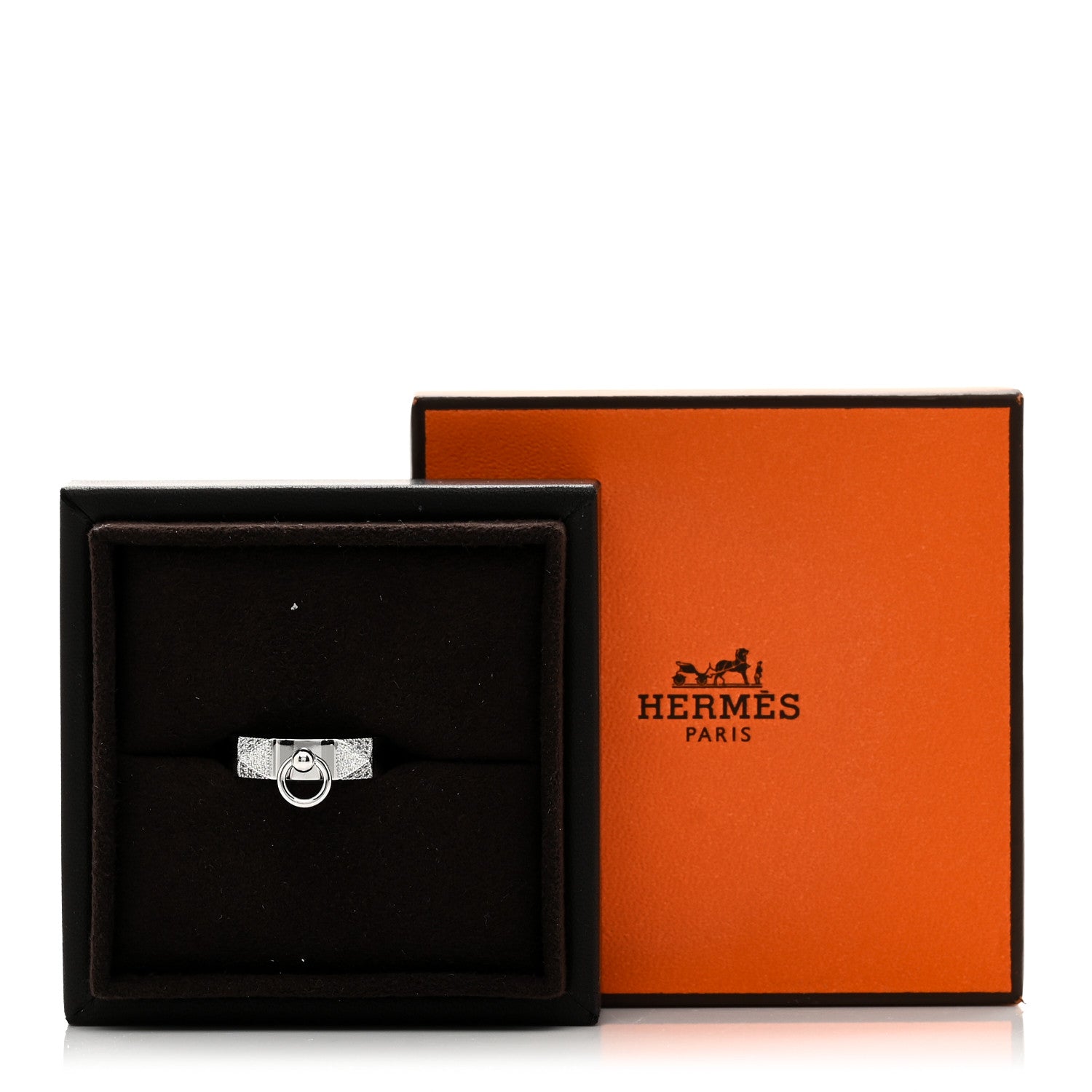 Hermes 18K White Gold Diamond Collier De Chien PM Ring 53 6.5