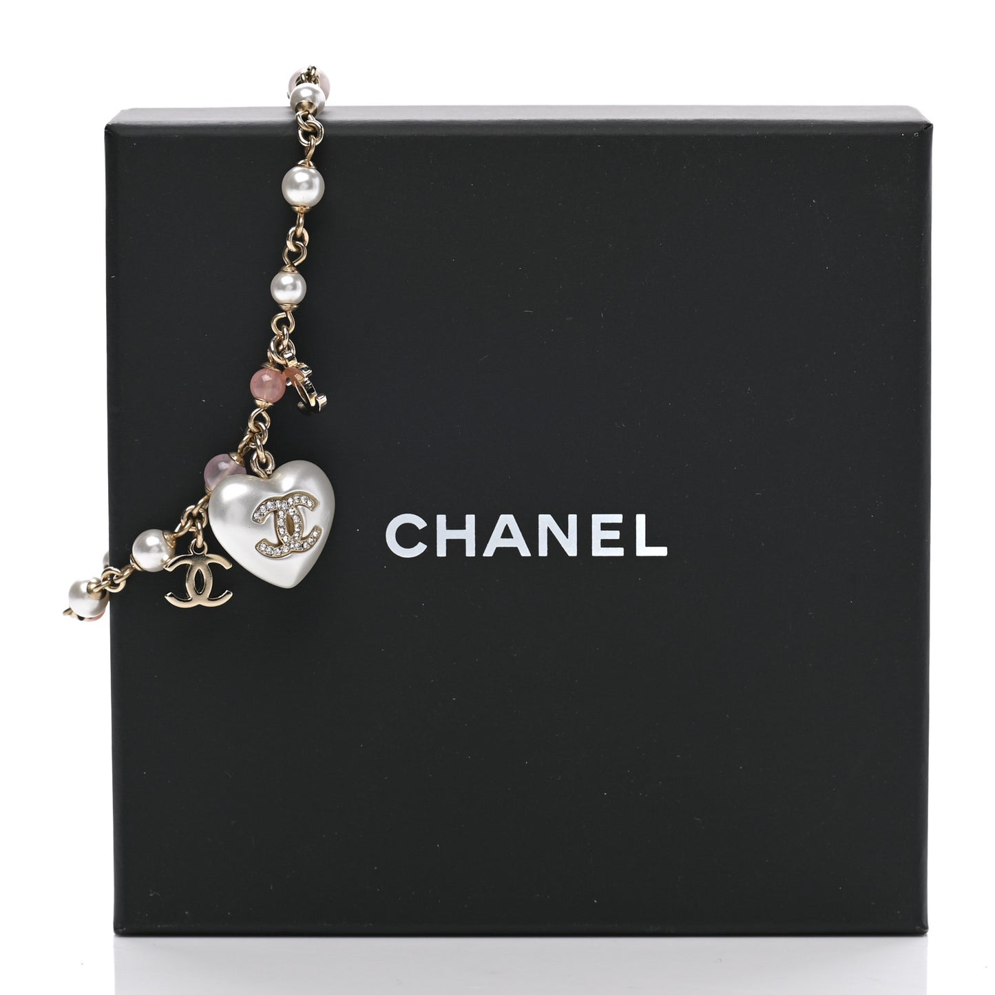 Pearl Crystal CC Heart Bracelet Pearly White Pink Gold