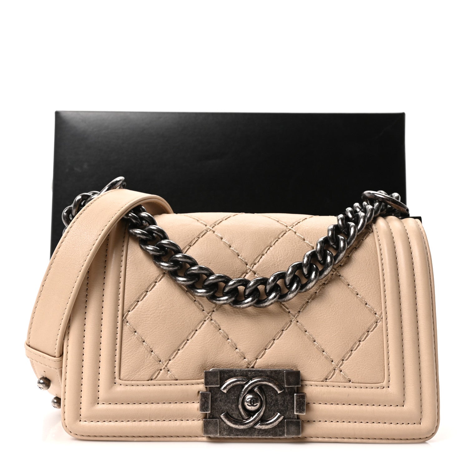 Chanel Calfskin Double Stitch Small Boy Flap Beige 11 of 11