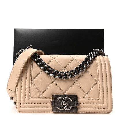 Chanel Calfskin Double Stitch Small Boy Flap Beige 11 of 11