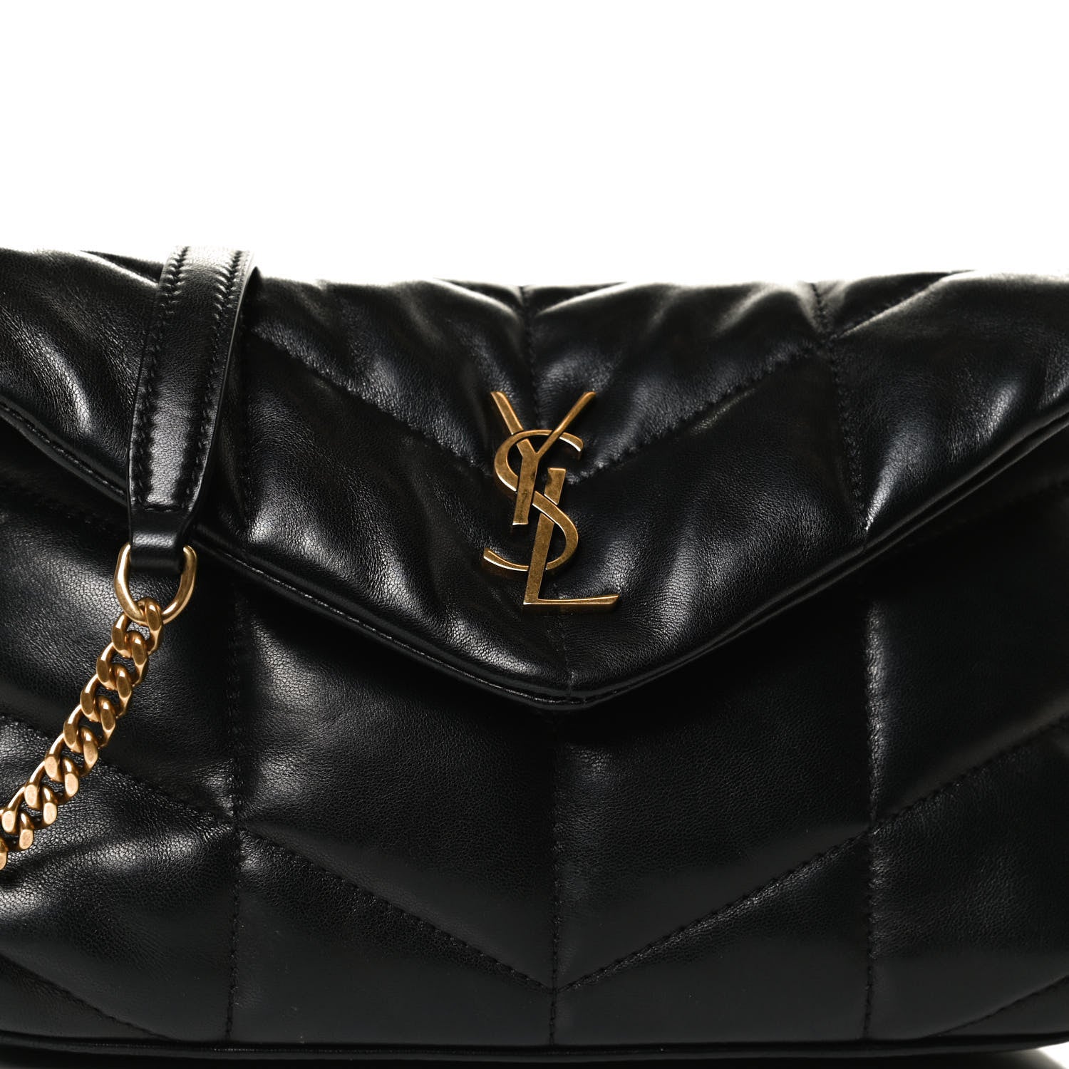 Saint Laurent Lambskin Quilted Toy Loulou Puffer Monogram Chain Satchel Black 8 of 13