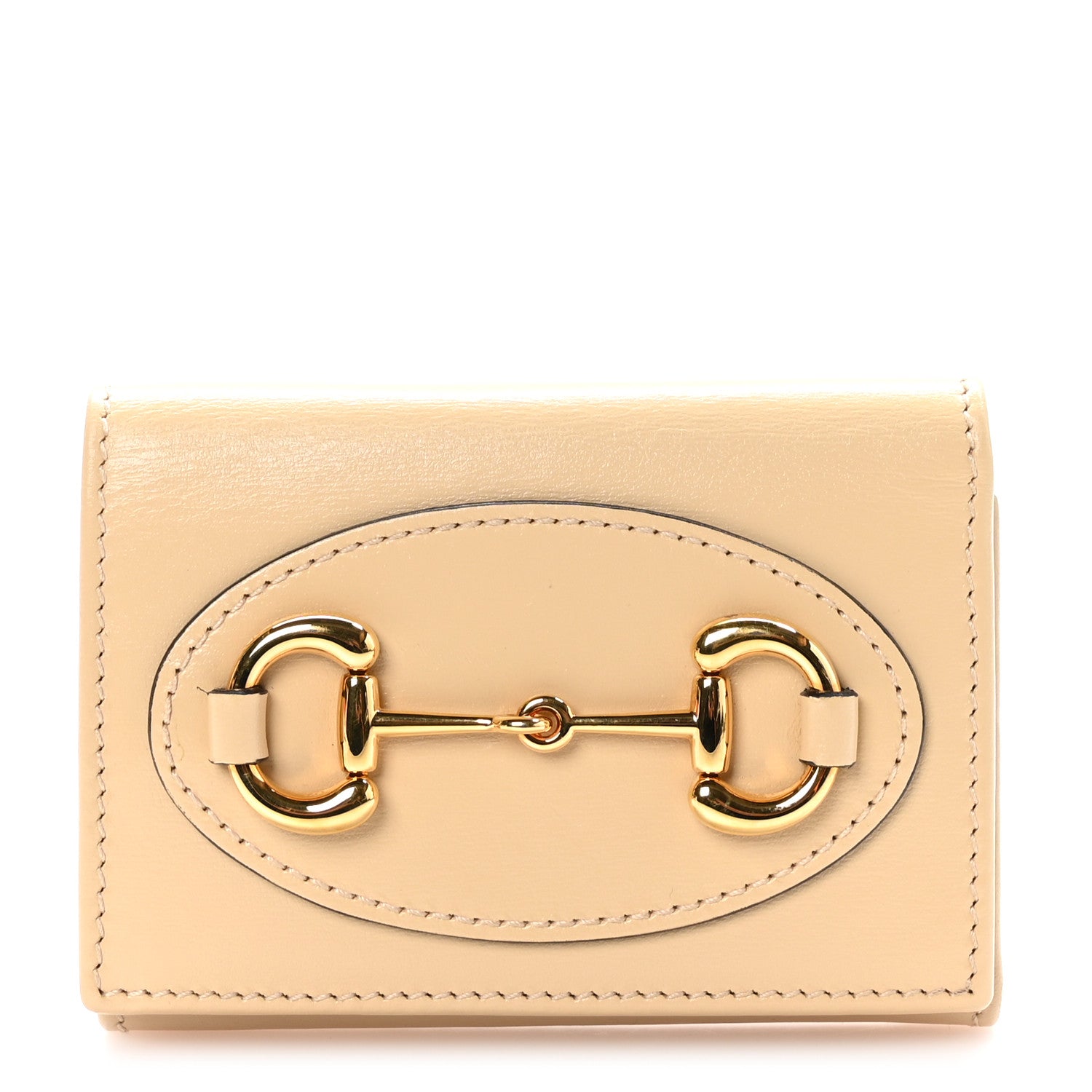 Gucci Boarded Plutone Calfskin Horsebit 1955 Tri Fold Wallet Bubble Tea 1 of 9