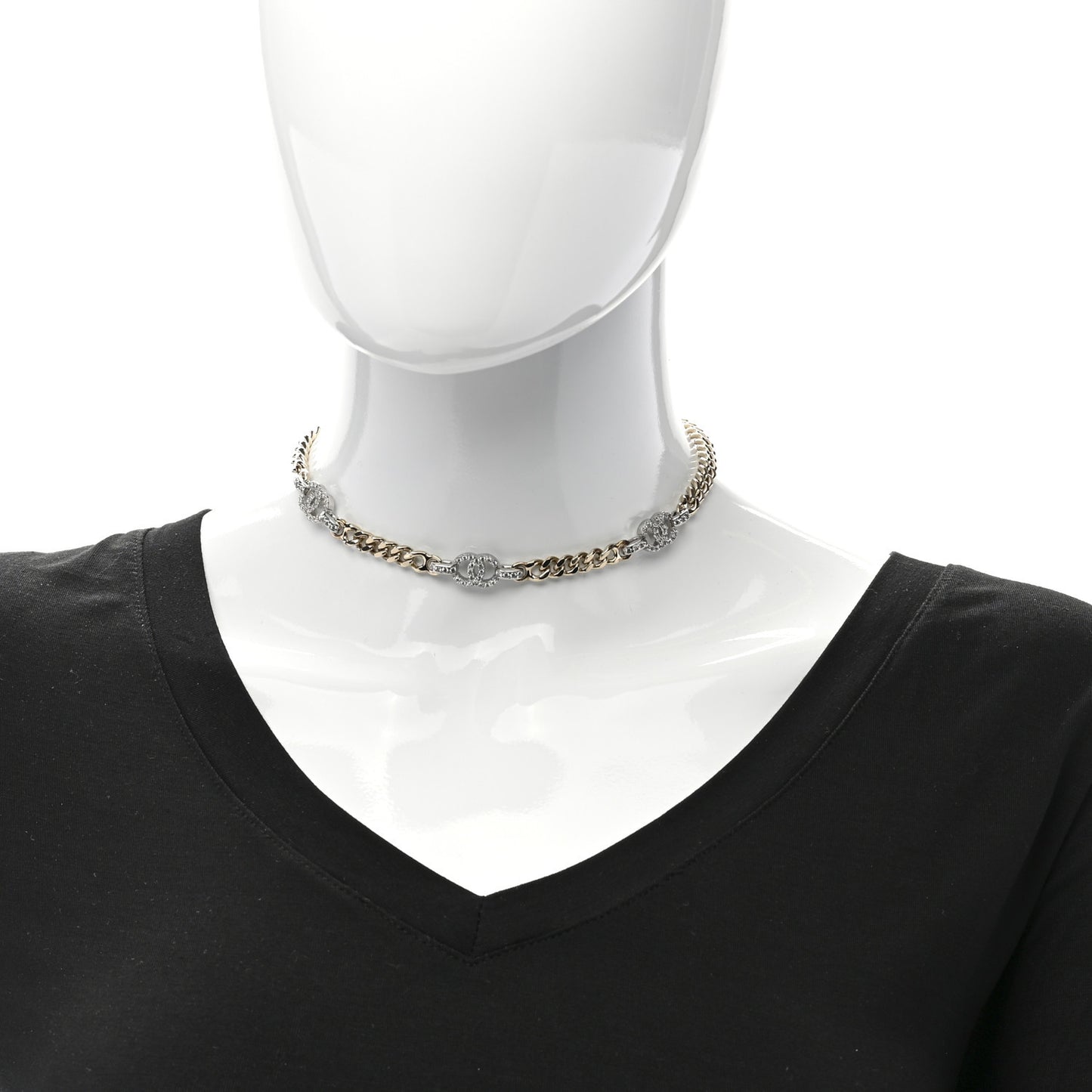 Crystal CC Chain Links Choker Necklace Gold