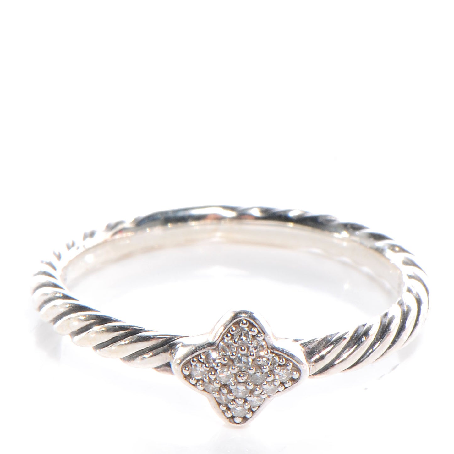 Sterling Silver Pave Diamond Quatrefoil Ring 5