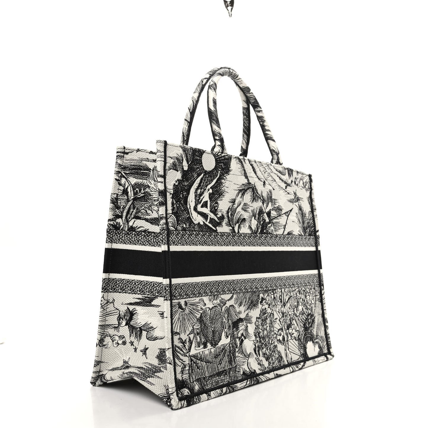 Canvas Embroidered Toile De Jouy Book Tote White Black