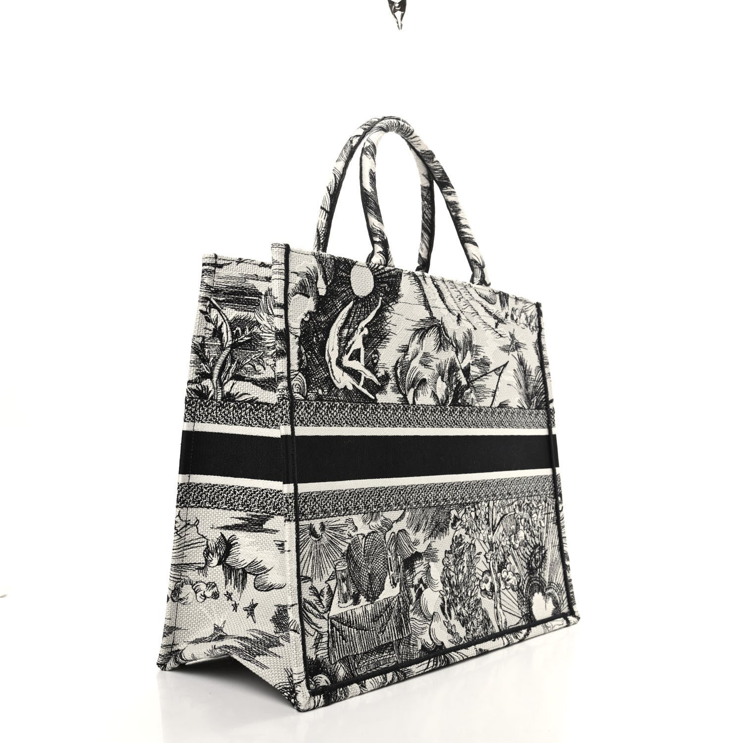 Christian Dior Canvas Embroidered Toile De Jouy Book Tote White Black 3 of 9
