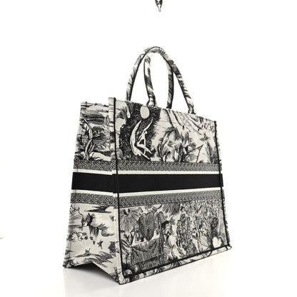 Christian Dior Canvas Embroidered Toile De Jouy Book Tote White Black 3 of 9