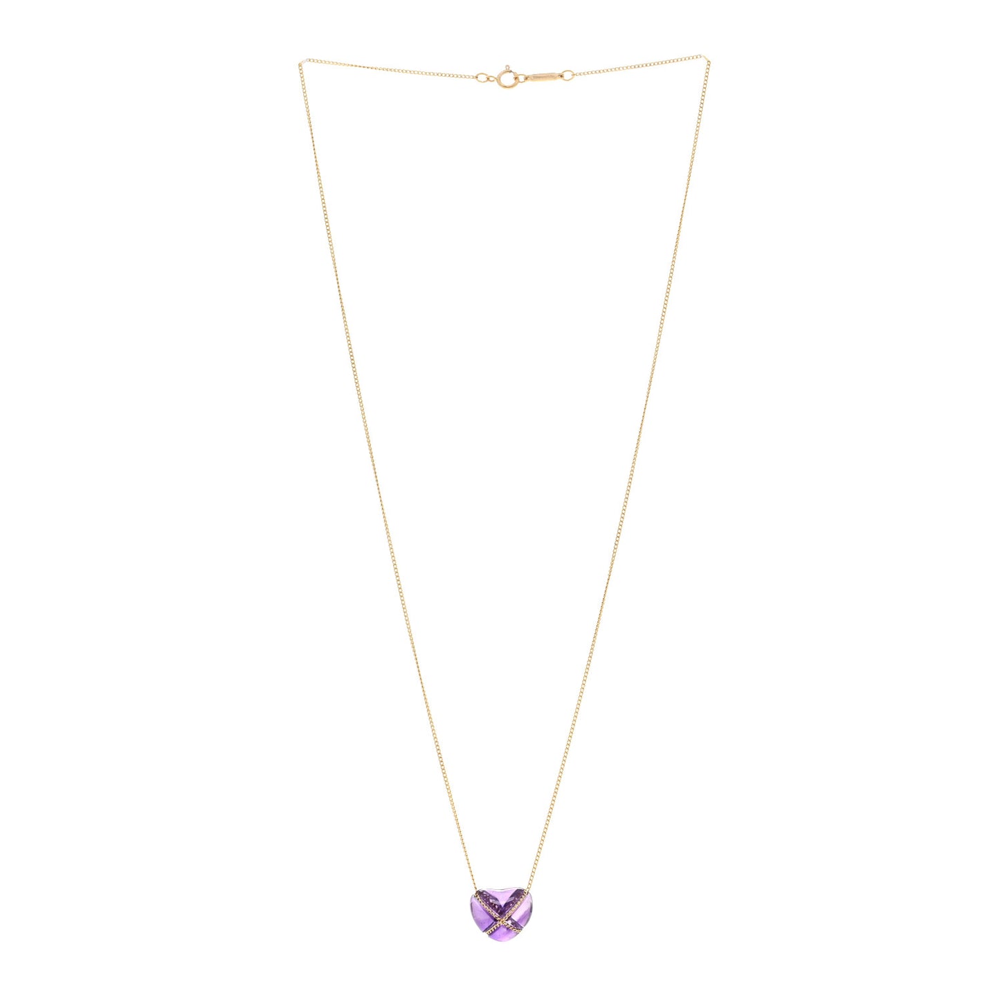 18K Yellow Gold Amethyst Crossover Heart Pendant Necklace
