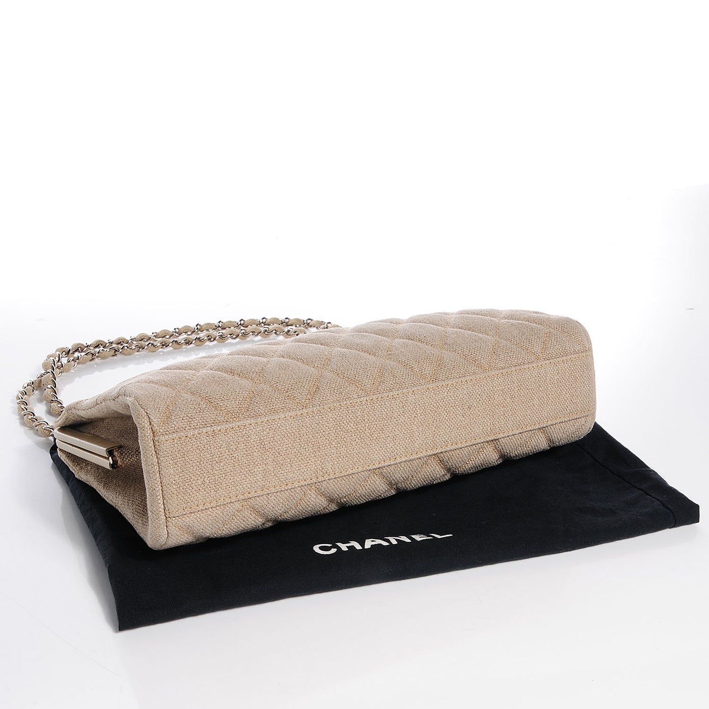Linen Quilted Frame Shoulder Bag Beige