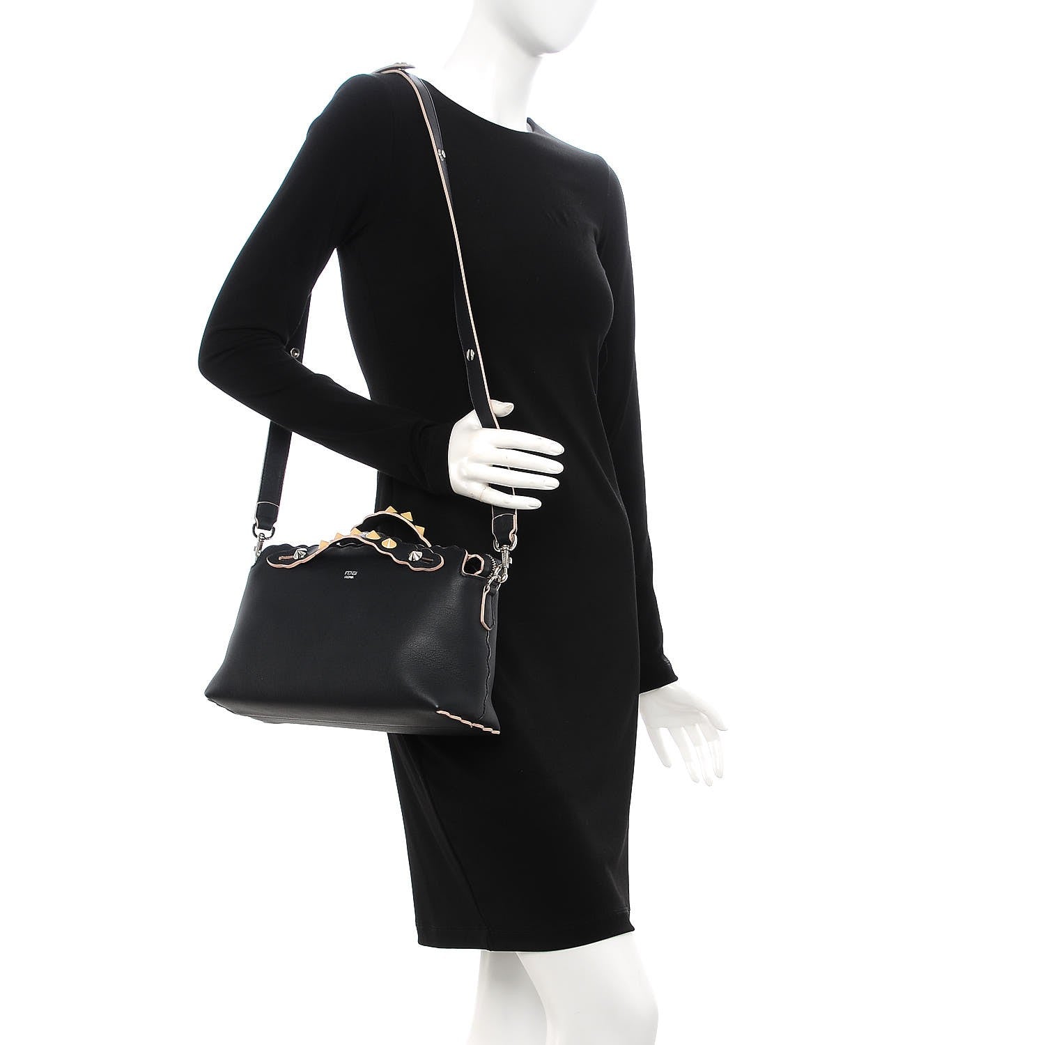 Fendi Vitello Dolce Scalloped Studded Medium By The Way Boston Bag Blu Notte 2 of 9