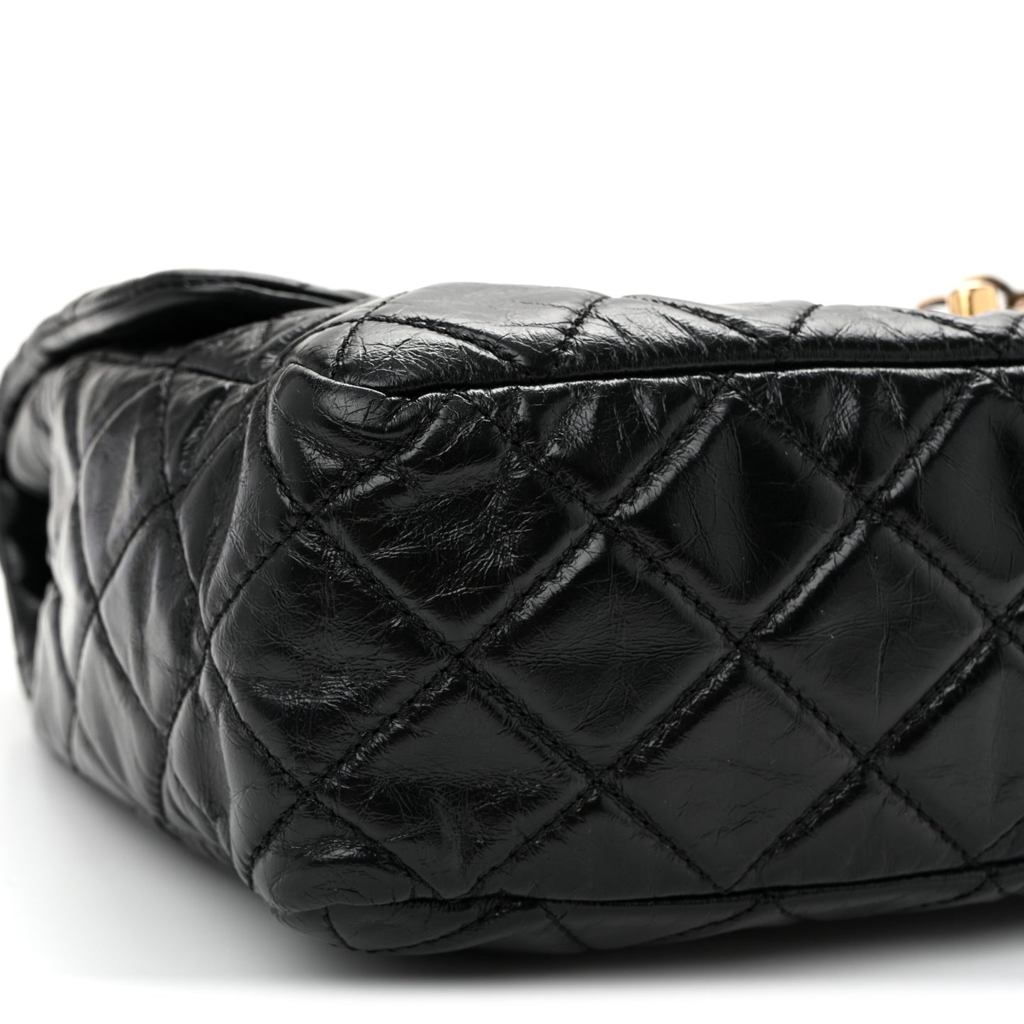 Glazed Calfskin Castle Rock Medium Flap Black