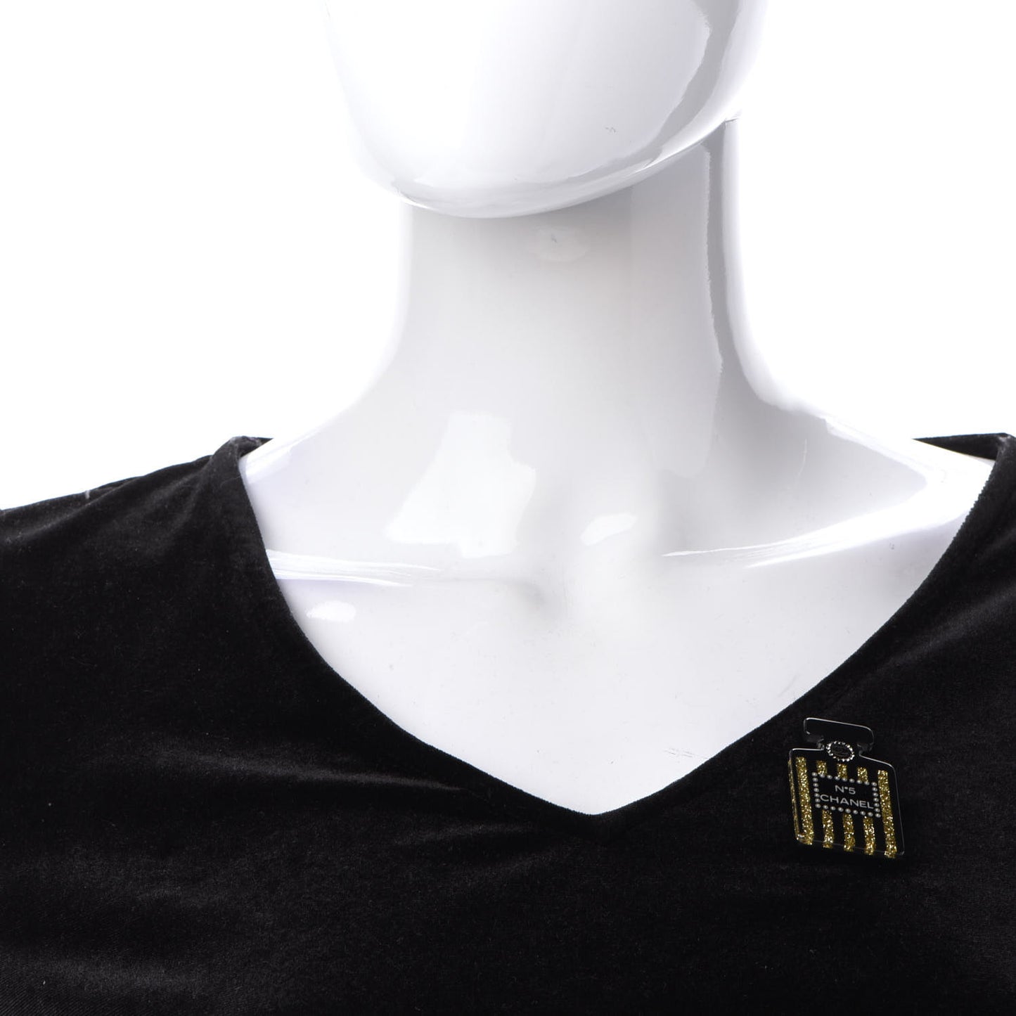 Resin Strass Perfume Bottle CC Brooch Black Gold