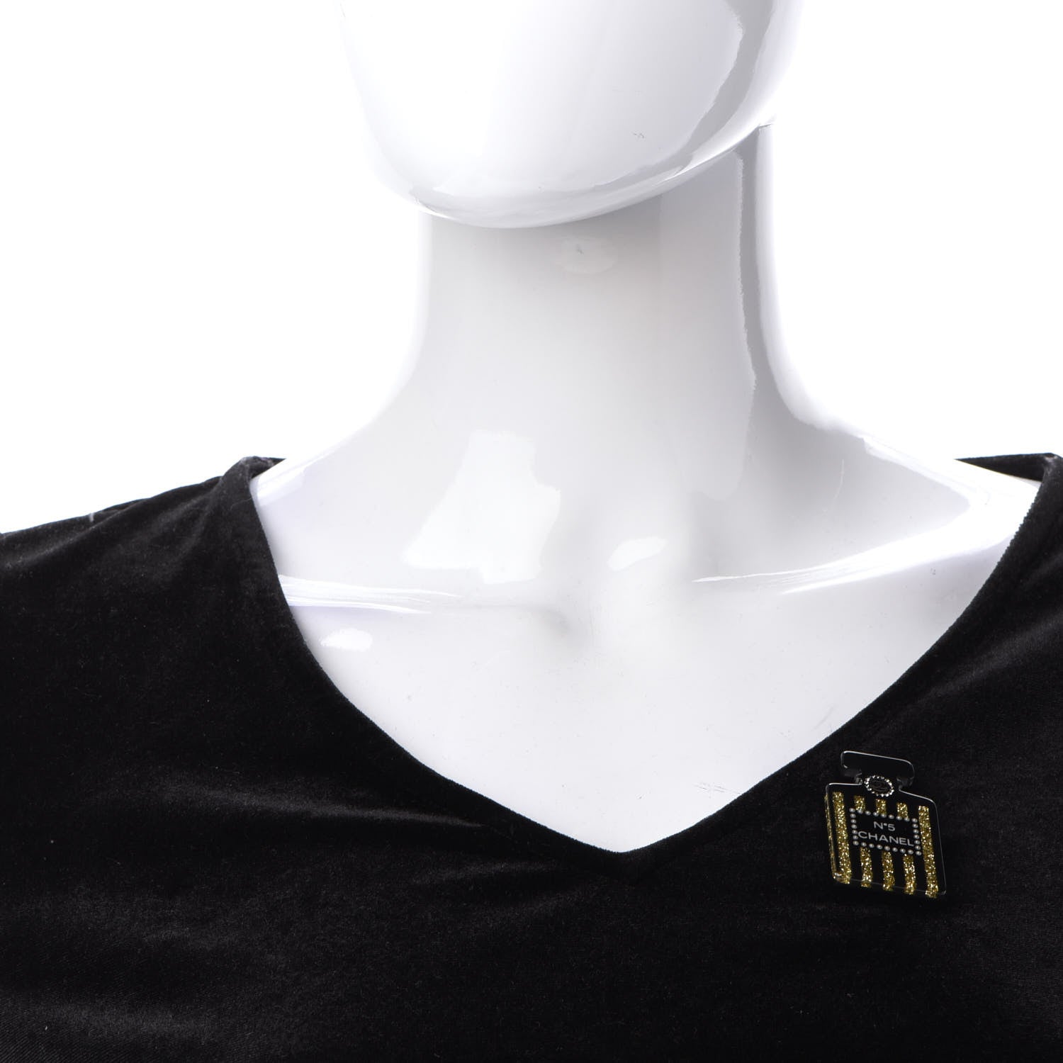 Chanel Resin Strass Perfume Bottle CC Brooch Black Gold 2 of 5