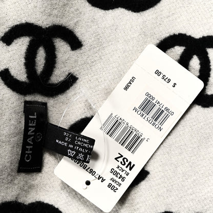 Chanel Wool Cashmere CC Scarf Black White 3 of 3