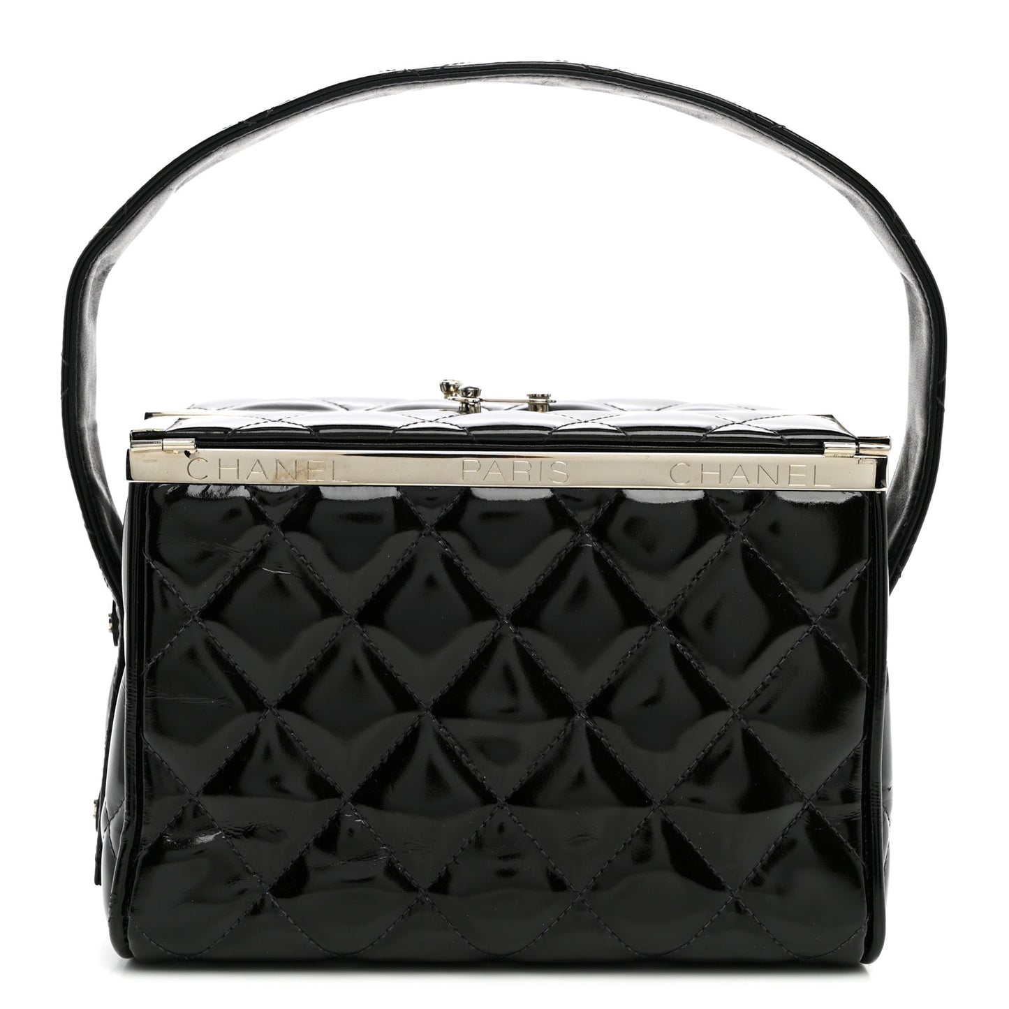 Patent Quilted Vanity Clutch Black
